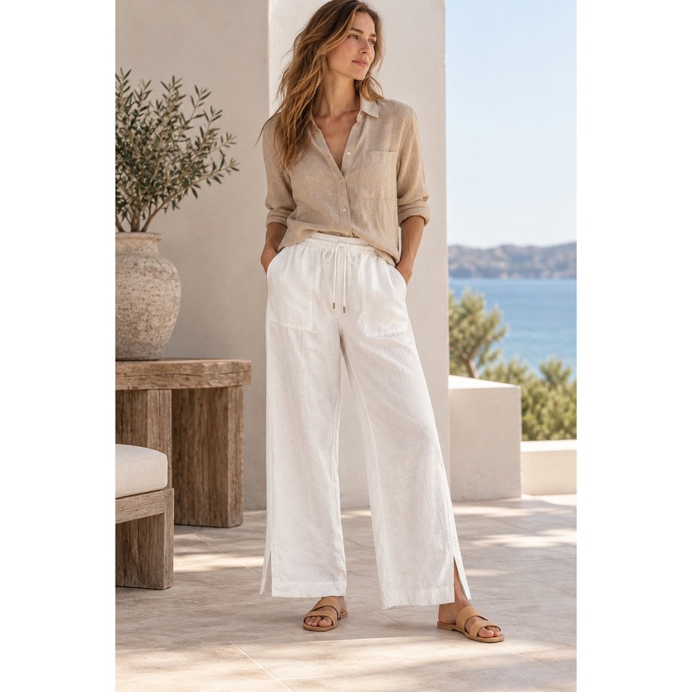 NWT Athleta Retreat Linen Wide Leg Pant 18 White Linen High Rise Coastal